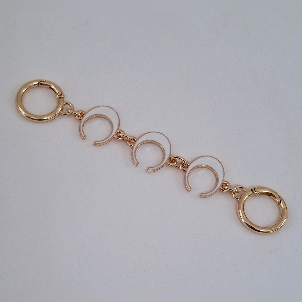 Gold Tone & White Enamel C Shape/Cresent Moon Handbag Strap Extender - Picture 2 of 5